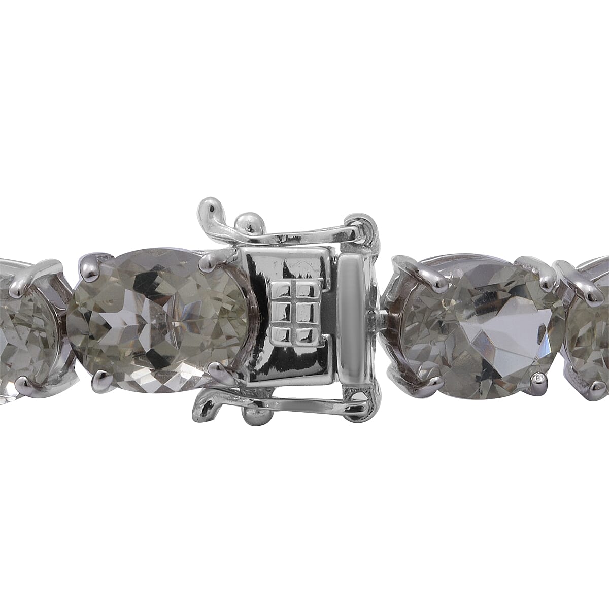 Prasiolite Tennis Bracelet (Size 7.5) in Rhodium Overlay Sterling Silver 45.00 Ct, Silver Wt. 14.50 Gms