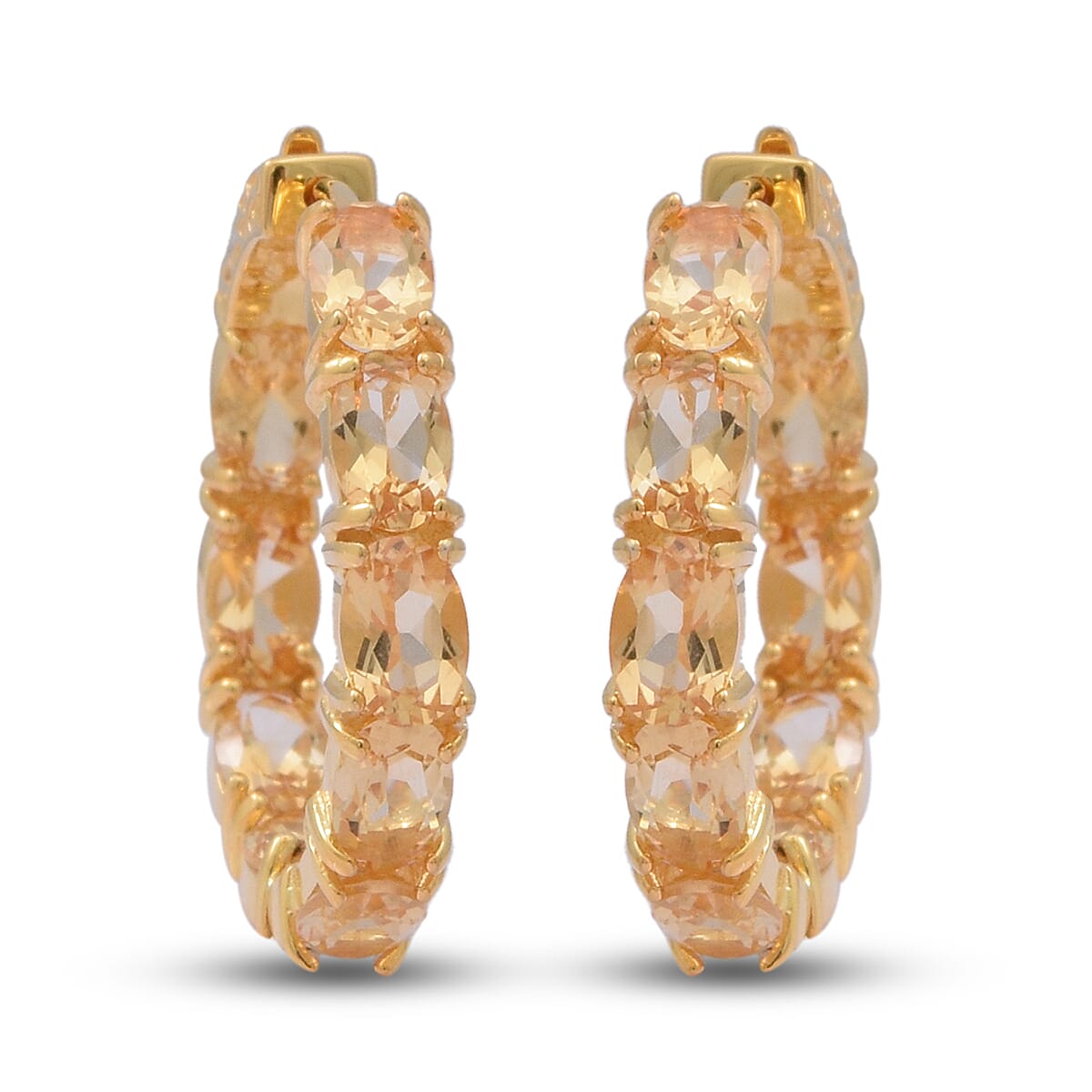 Citrine Hoop Earrings in Yellow Gold Overlay Sterling Silver 7.56 Ct, Silver wt 6.40 Gms