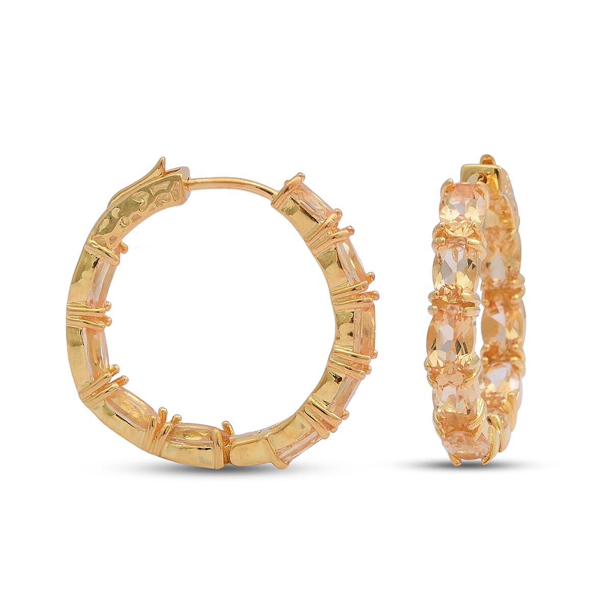 Citrine Hoop Earrings in Yellow Gold Overlay Sterling Silver 7.56 Ct, Silver wt 6.40 Gms