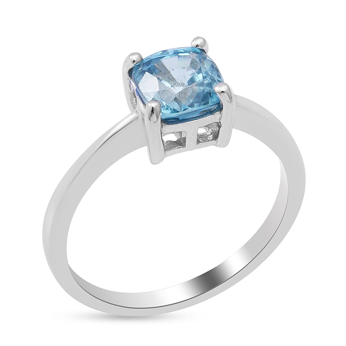 Close Out Deal- Ratanakiri Blue Zircon Solitaire Ring in Rhodium Overlay Sterling Silver 1.70 Ct.