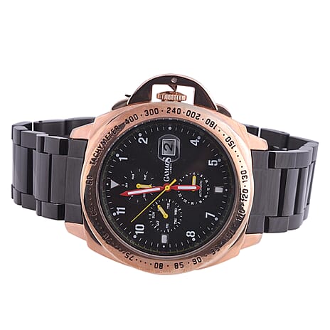 GAMAGES OF LONDON Hand Assembled Momentum Automatic Movement Black Dial Water Resistant Watch with Black Chain Strap