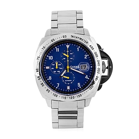 GAMAGES OF LONDON Hand Assembled Momentum Automatic Movement Blue Dial Water Resistant Watch with Silver Chain Strap
