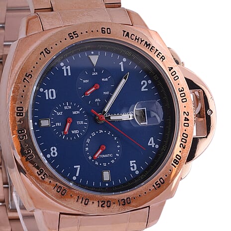 GAMAGES OF LONDON Hand Assembled Momentum Automatic Movement Blue Dial Water Resistant Watch with Rose Gold Chain Strap