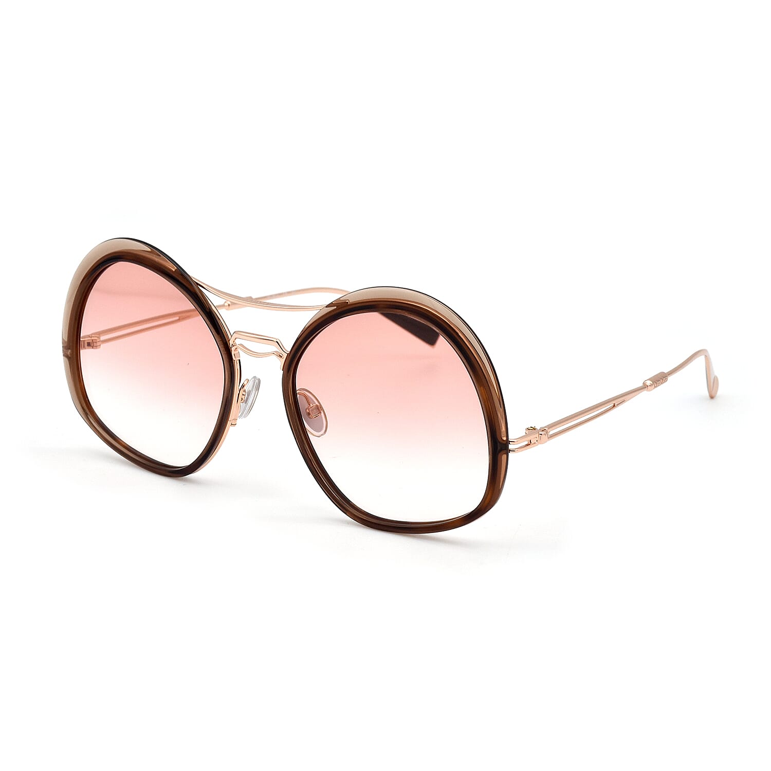 MAX MARA Ladies Gold and Brown Tort Oversized Sunglasses with Pink Lenses