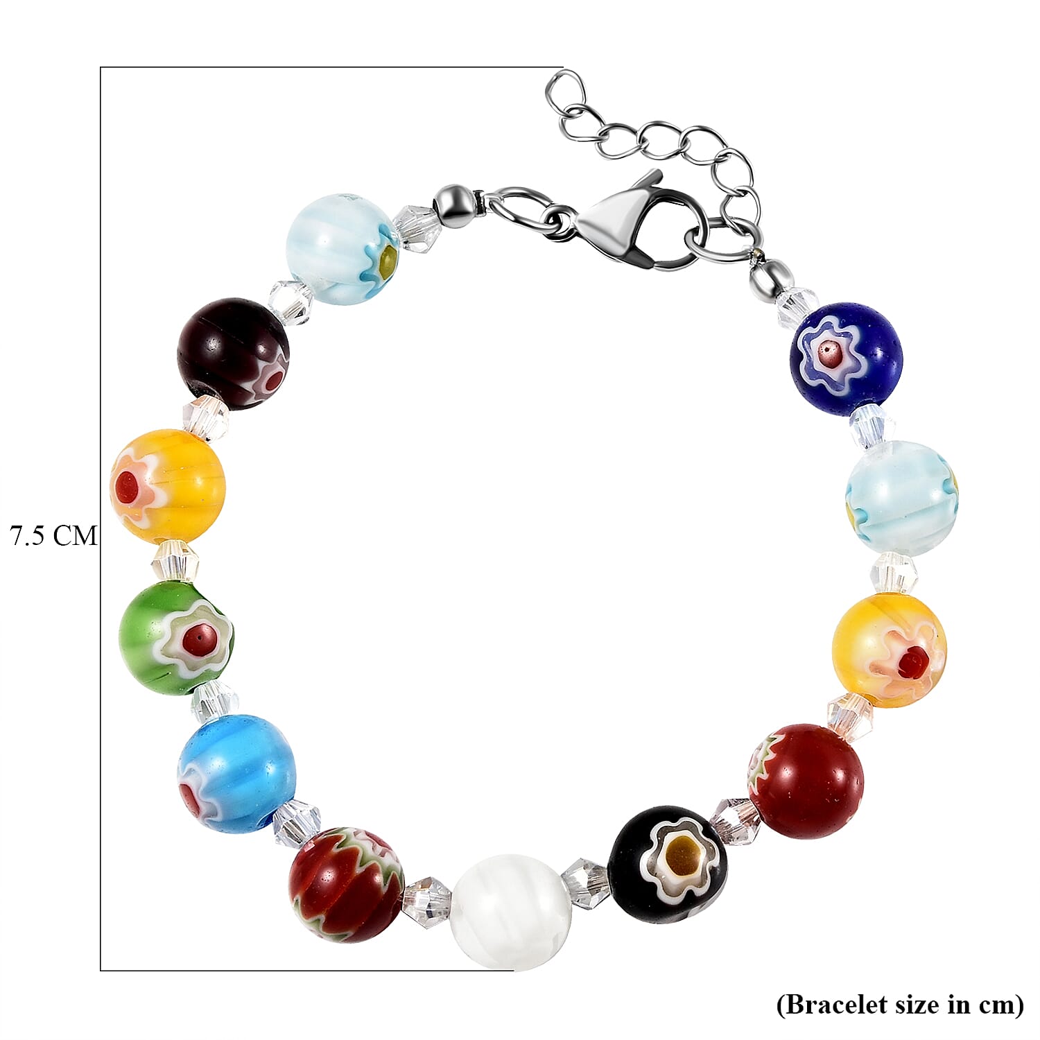 Multi Colour Murano Glass and Simulated Diamond Beads Bracelet (Size - 7.5 - 1.5 Extender) Multi Colour Murano Glass and Simulated Diamond Beads Bracelet (Size - 7.5 - 1.5 Extender)
