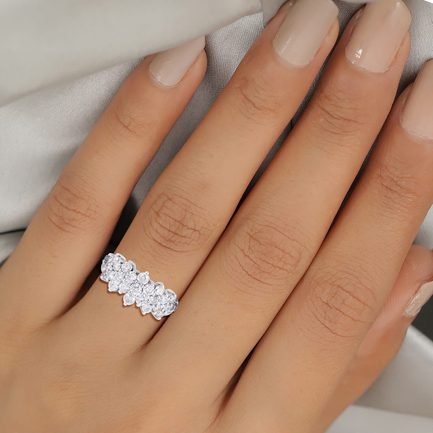 NY Close Out 14K White Gold Diamond (I2-GH) Cluster Ring 1.25 Ct.