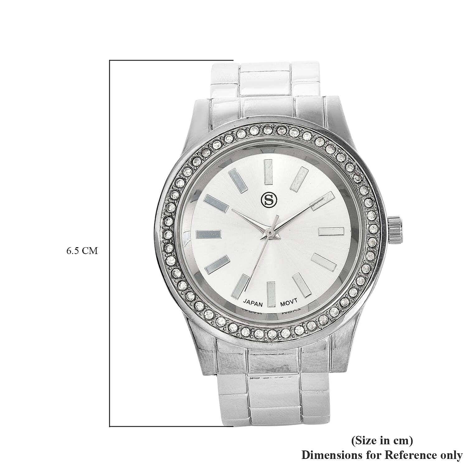 STRADA Japanese Movement White Austrian Crystal Water Resistant Cuff Bangle Watch (Size 6.5) in Silver Tone