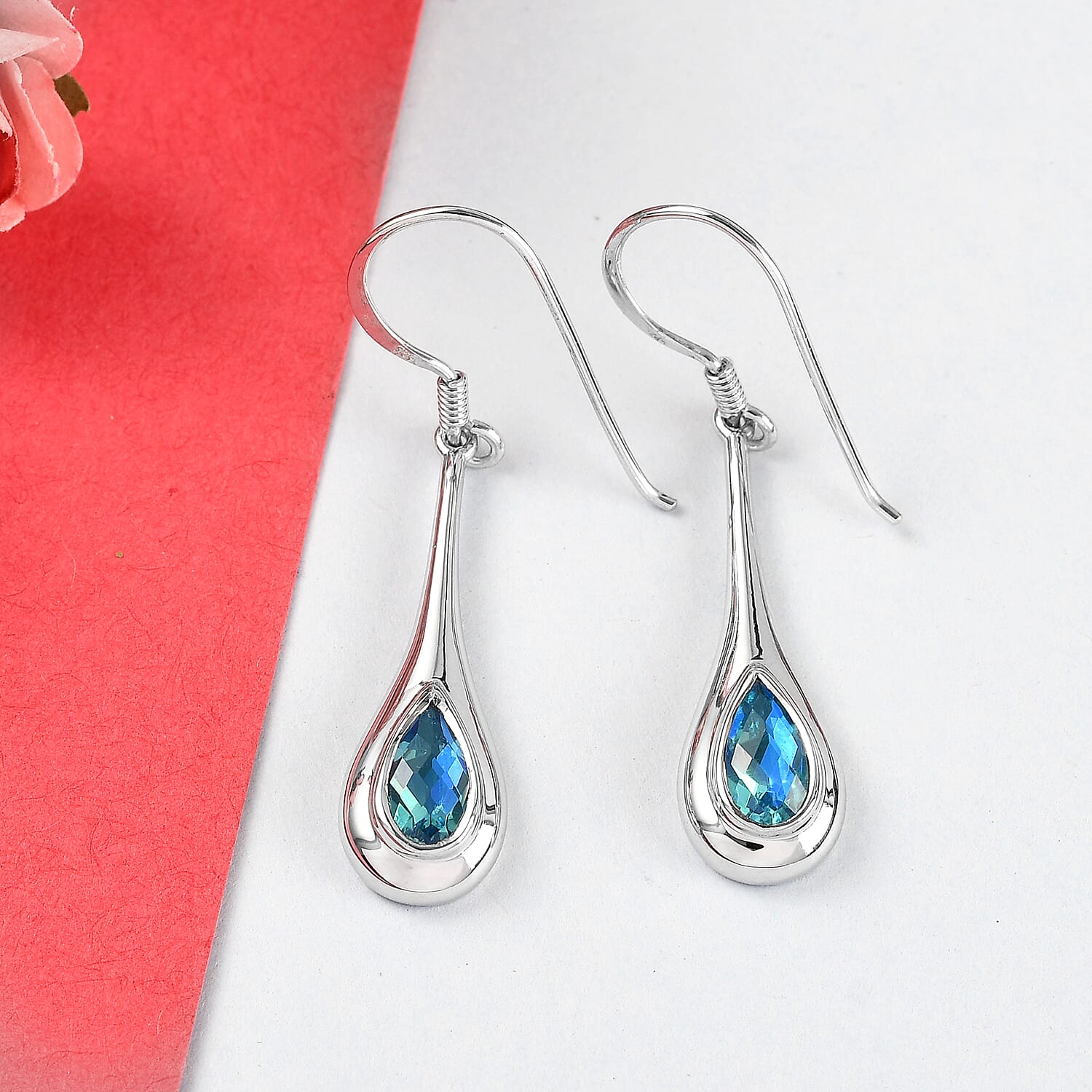 Sajen Silver ILLUMINATION Collection - Rainbow Doublet Quartz Fish Hook Earrings in Sterling Silver 1.95 Ct.