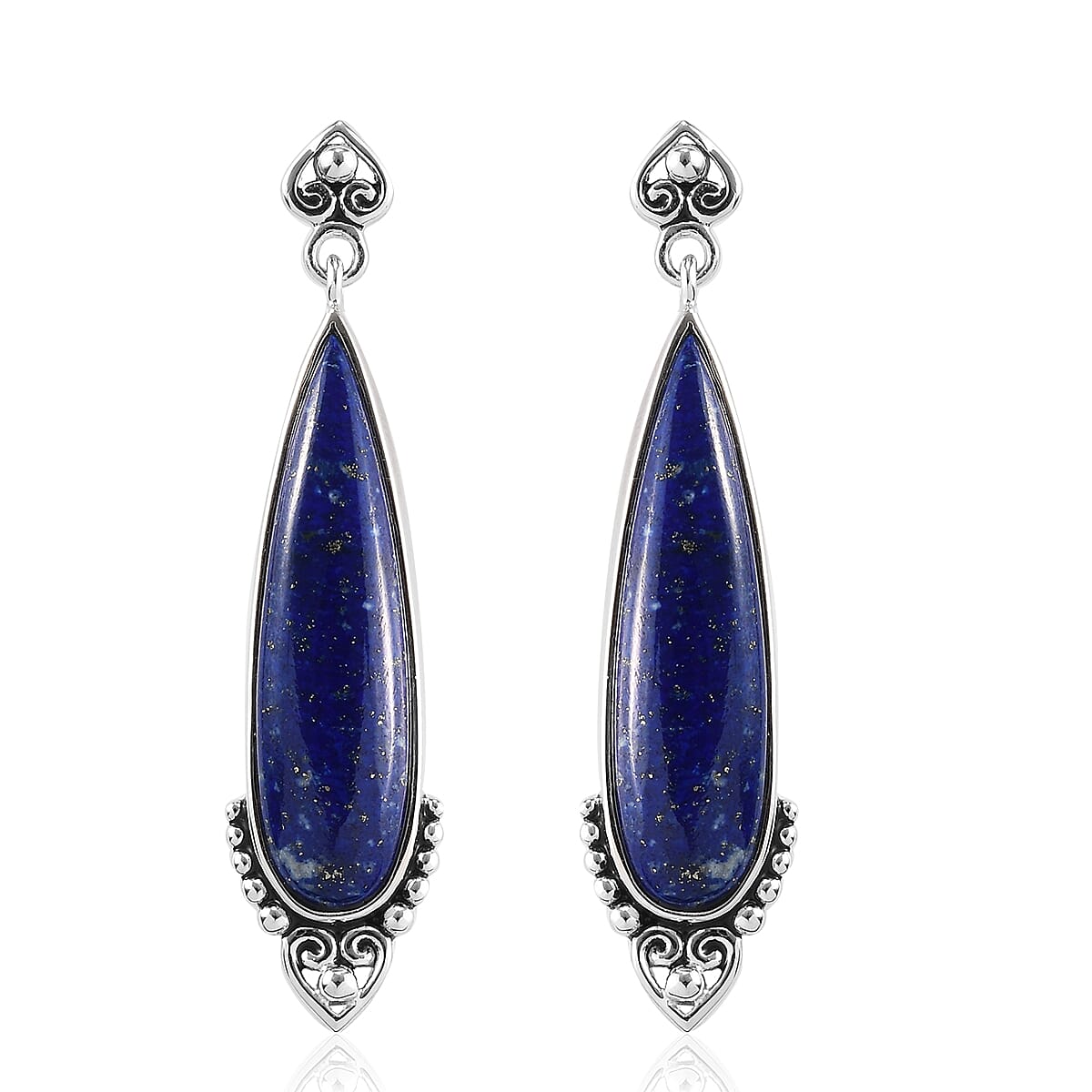 Sajen Silver Cultural Flair Collection - Lapis Lazuli Enamelled Earrings (with Push Back) in Platinum Overlay Sterling Silver 18.00 Ct.