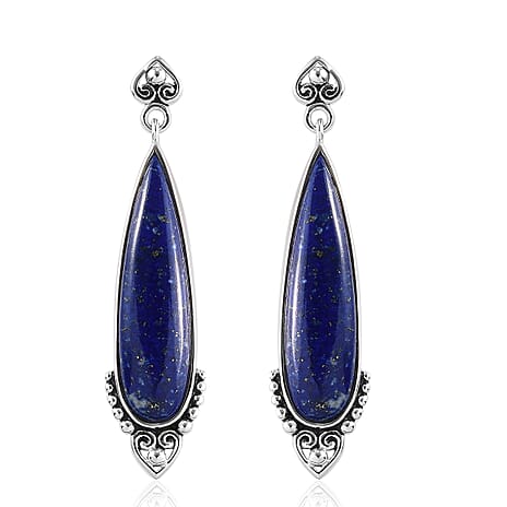 Sajen Silver Cultural Flair Collection - Lapis Lazuli Enamelled Earrings (with Push Back) in Platinum Overlay Sterling Silver 18.00 Ct.