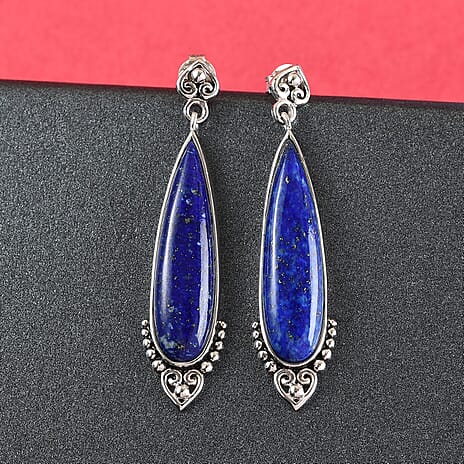 Sajen Silver Cultural Flair Collection - Lapis Lazuli Enamelled Earrings (with Push Back) in Platinum Overlay Sterling Silver 18.00 Ct.