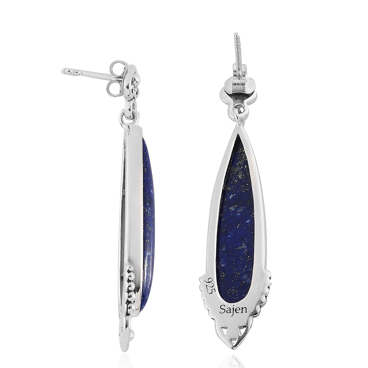 Sajen Silver Cultural Flair Collection - Lapis Lazuli Enamelled Earrings (with Push Back) in Platinum Overlay Sterling Silver 18.00 Ct.