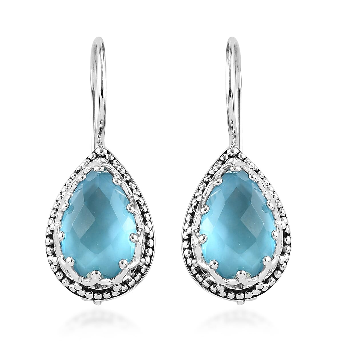 Sajen Silver Cultural Flair Collection - Celestial Quartz Hook Earrings in Platinum Overlay Sterling Silver 2.00 Ct.