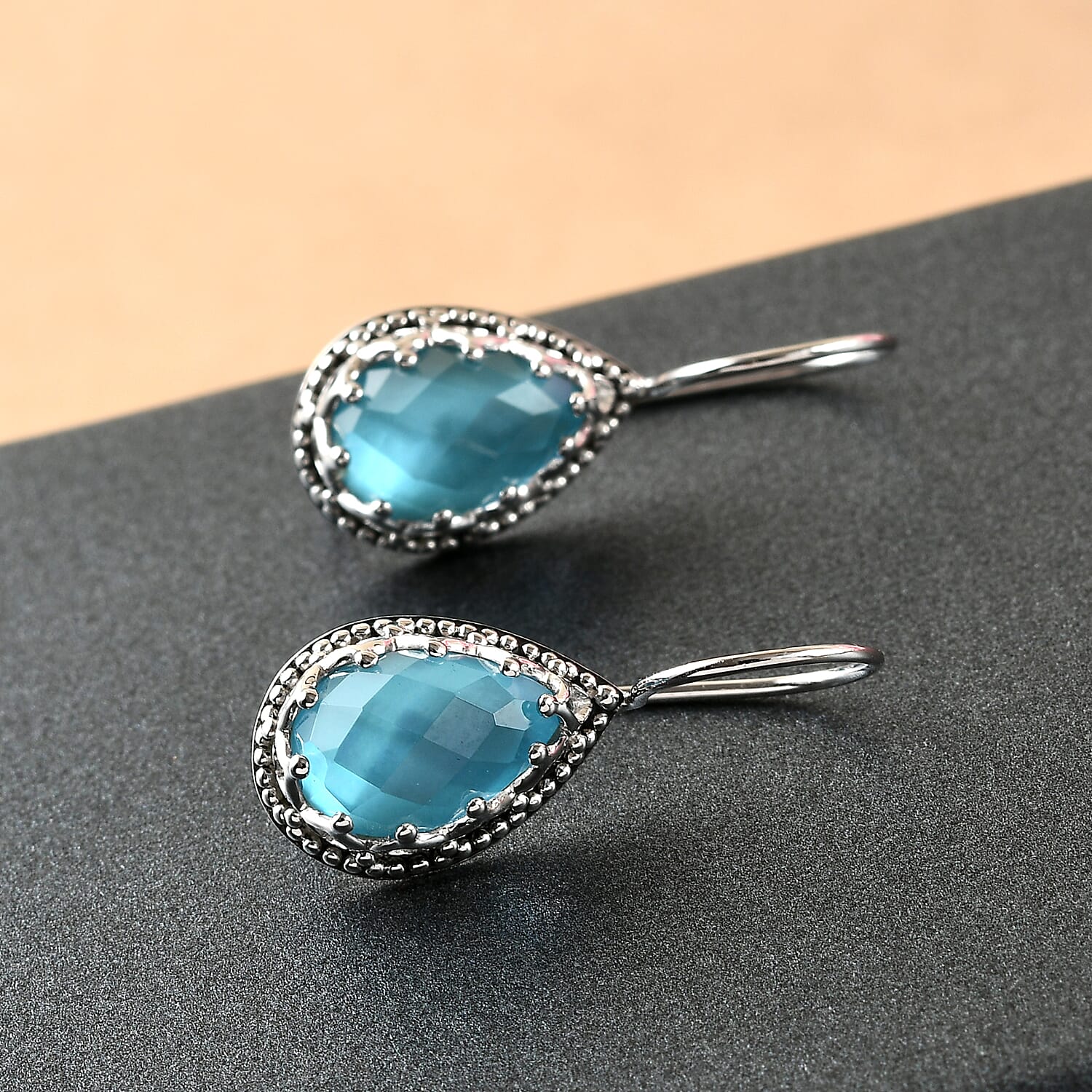 Sajen Silver Cultural Flair Collection - Celestial Quartz Hook Earrings in Platinum Overlay Sterling Silver 2.00 Ct.