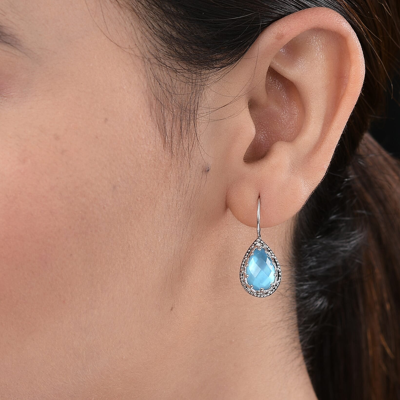 Sajen Silver Cultural Flair Collection - Celestial Quartz Hook Earrings in Platinum Overlay Sterling Silver 2.00 Ct.