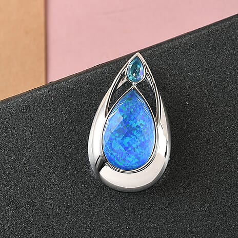 Sajen Silver ILLUMINATION Collection - Opal Quartz and Rainbow Paraiba Pendant in Platinum Overlay Sterling Silver 5.760 Ct.