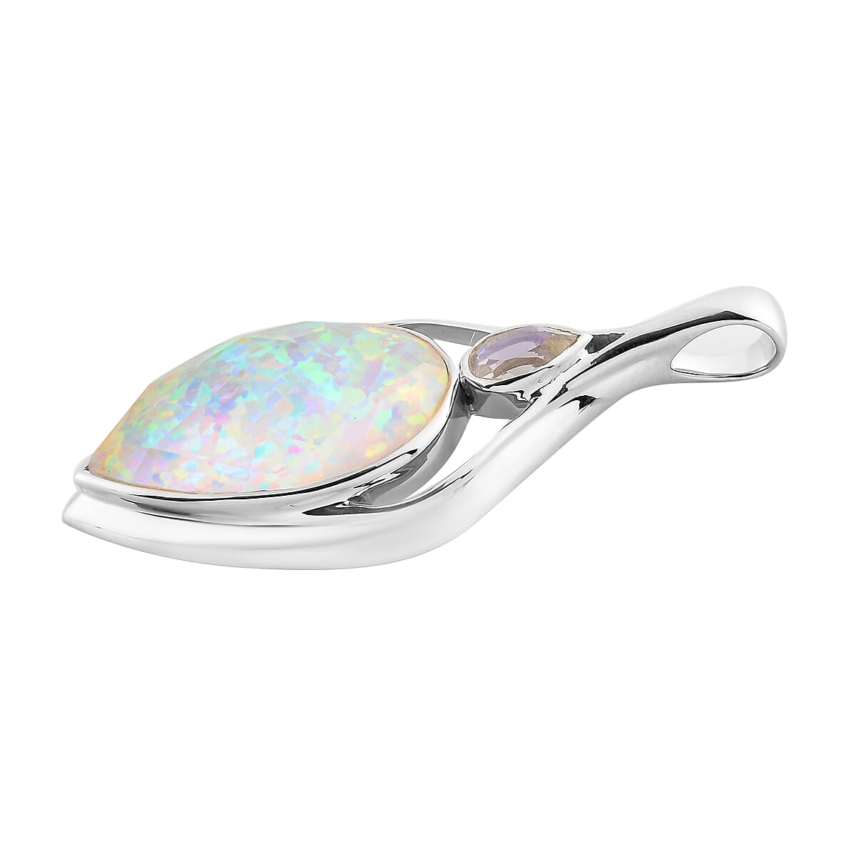 Sajen Silver ILLUMINATION Collection - Rainbow Snow Doublet Quartz and White Opal Doublet Quartz Pendant in Platinum Overlay Sterling Silver 12.26 Ct.