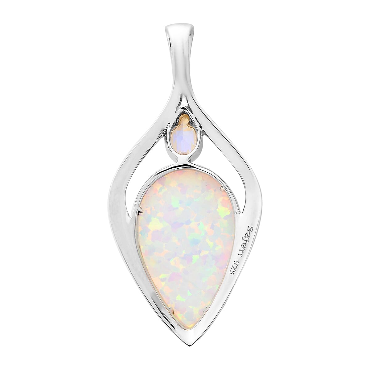 Sajen Silver ILLUMINATION Collection - Rainbow Snow Doublet Quartz and White Opal Doublet Quartz Pendant in Platinum Overlay Sterling Silver 12.26 Ct.