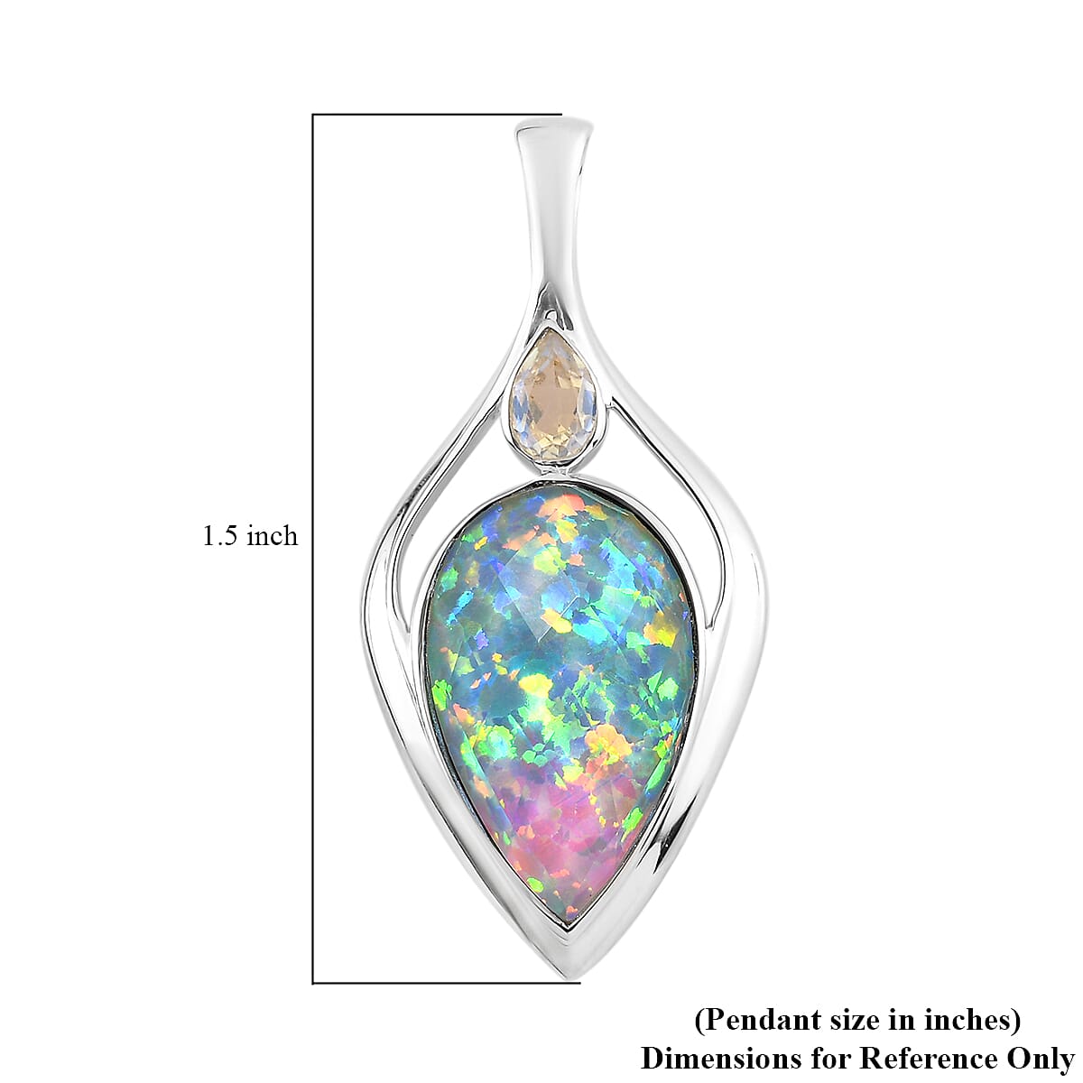 Sajen Silver ILLUMINATION Collection - Rainbow Snow Doublet Quartz and White Opal Doublet Quartz Pendant in Platinum Overlay Sterling Silver 12.26 Ct.
