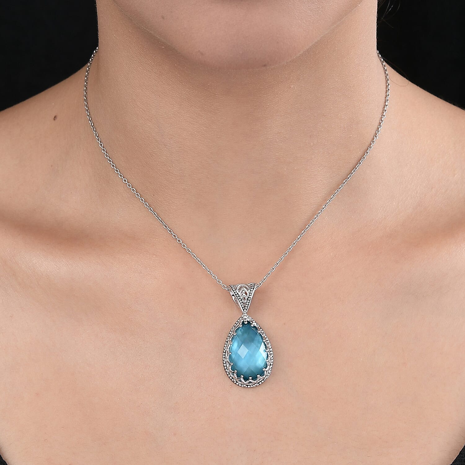 Sajen Silver Cultural Flair Collection - Celestial Quartz Pendant in Platinum Overlay Sterling Silver 15.70 Ct.