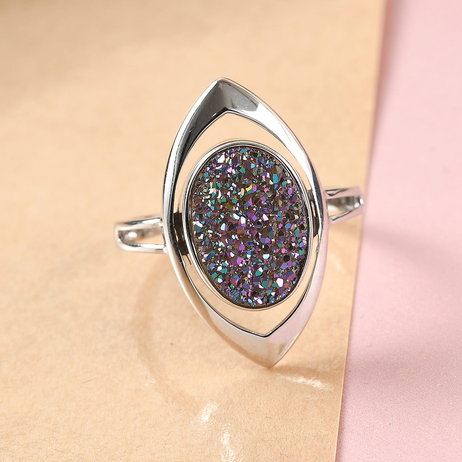 Sajen Silver ILLUMINATION Collection - Sajen Silver Drusy Agate Ring in Platinum Overlay Sterling Silver 3.80 Ct.