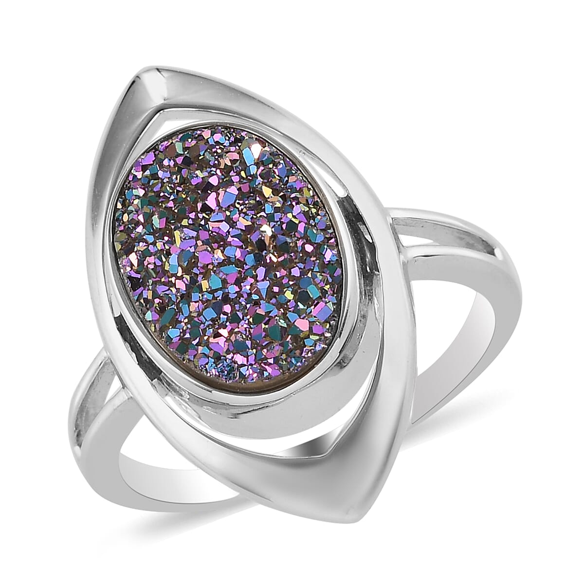 Sajen Silver ILLUMINATION Collection - Sajen Silver Drusy Agate Ring in Platinum Overlay Sterling Silver 3.80 Ct.