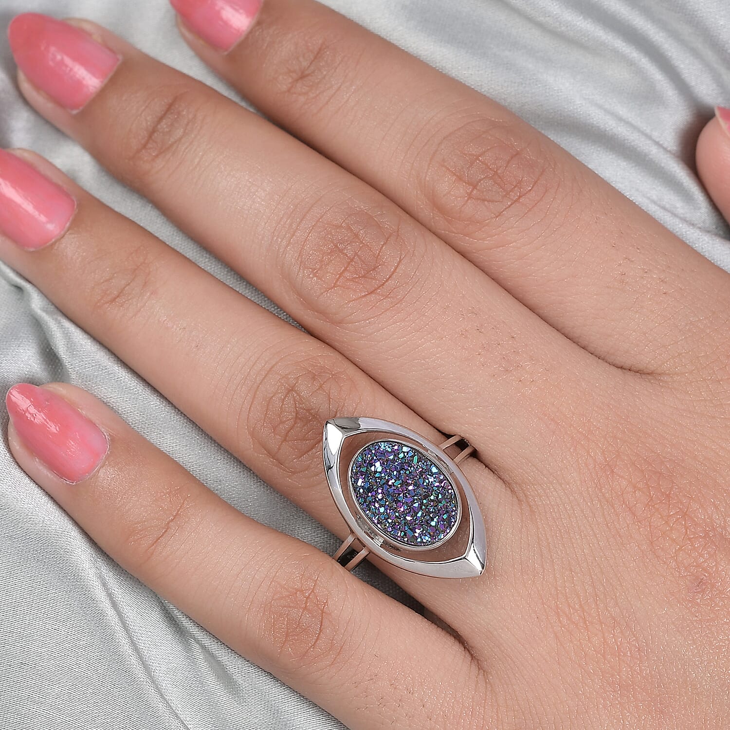 Sajen Silver ILLUMINATION Collection - Sajen Silver Drusy Agate Ring in Platinum Overlay Sterling Silver 3.80 Ct.