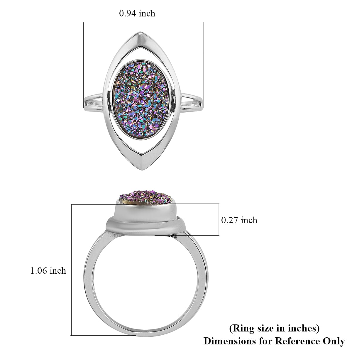 Sajen Silver ILLUMINATION Collection - Sajen Silver Drusy Agate Ring in Platinum Overlay Sterling Silver 3.80 Ct.