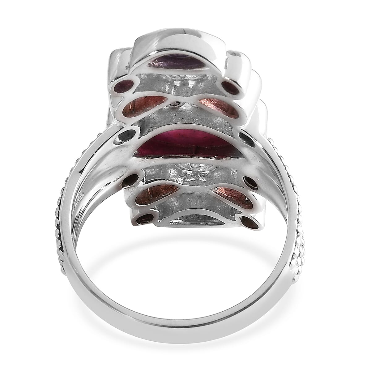 Sajen Silver Cultural Flair Collection - Rhodolite Garnet, Ruby Zoisite, Amethyst & Doublet Quartz Enamelled Ring in Platinum Overlay Sterling Silver 4.70 Ct.