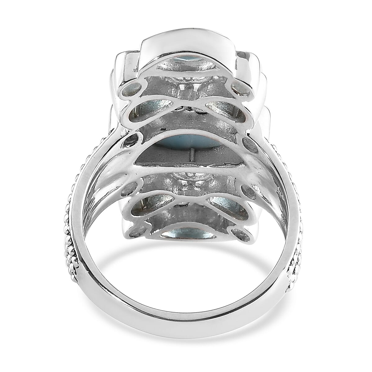 Sajen Silver Cultural Flair Collection - Larimar, Swiss Blue Topaz and Aquamarine Colour Doublet Quartz Enamelled Ring in Platinum Overlay Sterling Silver 3.35 Ct.