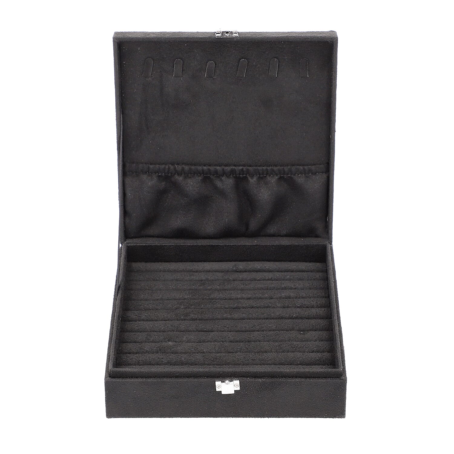 Portable Velvet Jewellery Box with Lock Black