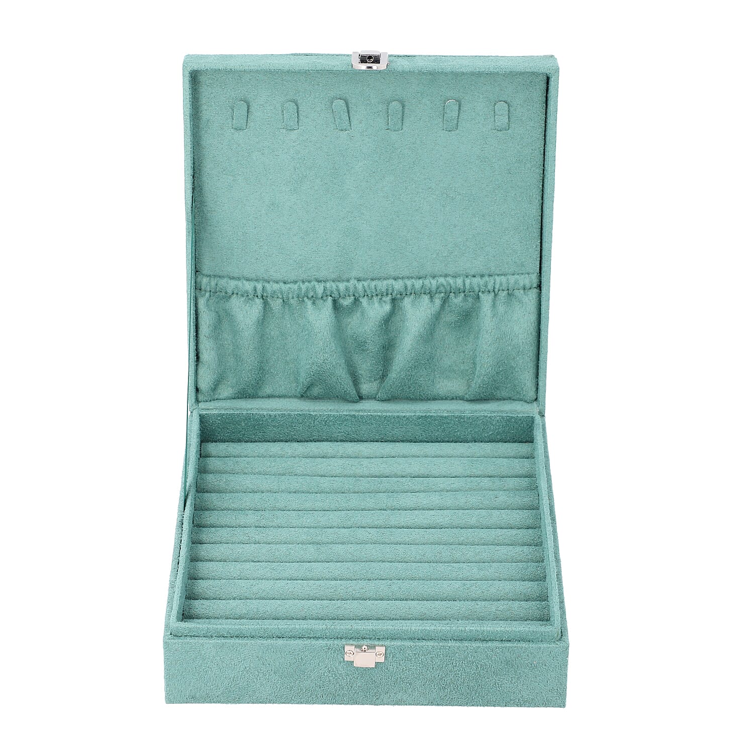 Portable Velvet Jewellery Box with Lock (Size 20x20x7Cm) - Teal