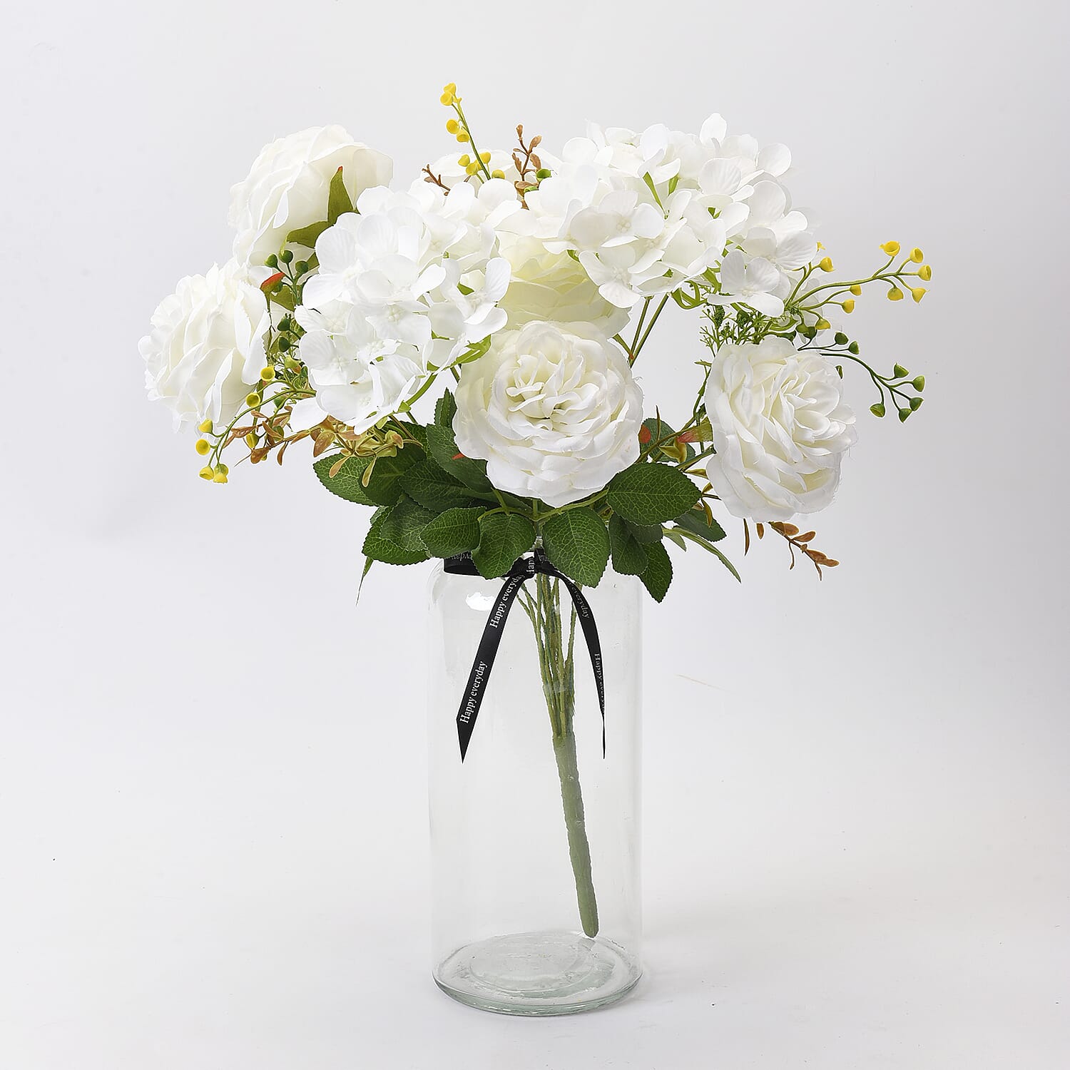 The 5th Season White Rose Flowers Arrangement  with Vase - White