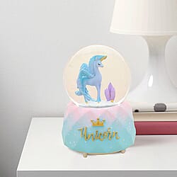 Elegant Unicorn Water Globe with Music and Glitter - Blue