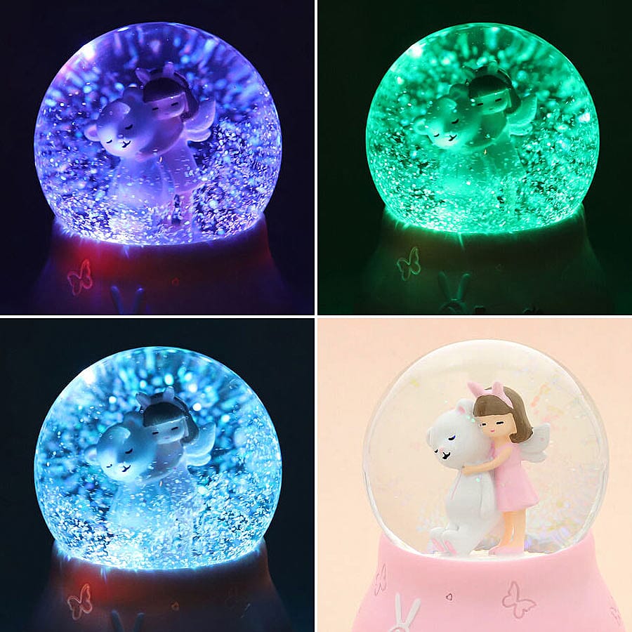 Lovely Little Girl Hugging Teddy Bear with Music - (Requires 3xAAA Batteries - Not Inc) (Size 15x10Cm) - Pink