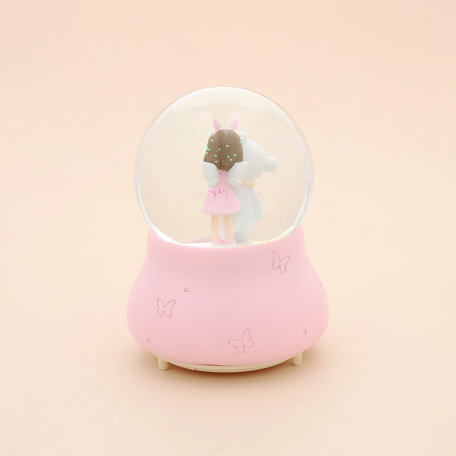 Lovely Little Girl Hugging Teddy Bear with Music - (Requires 3xAAA Batteries - Not Inc) (Size 15x10Cm) - Pink