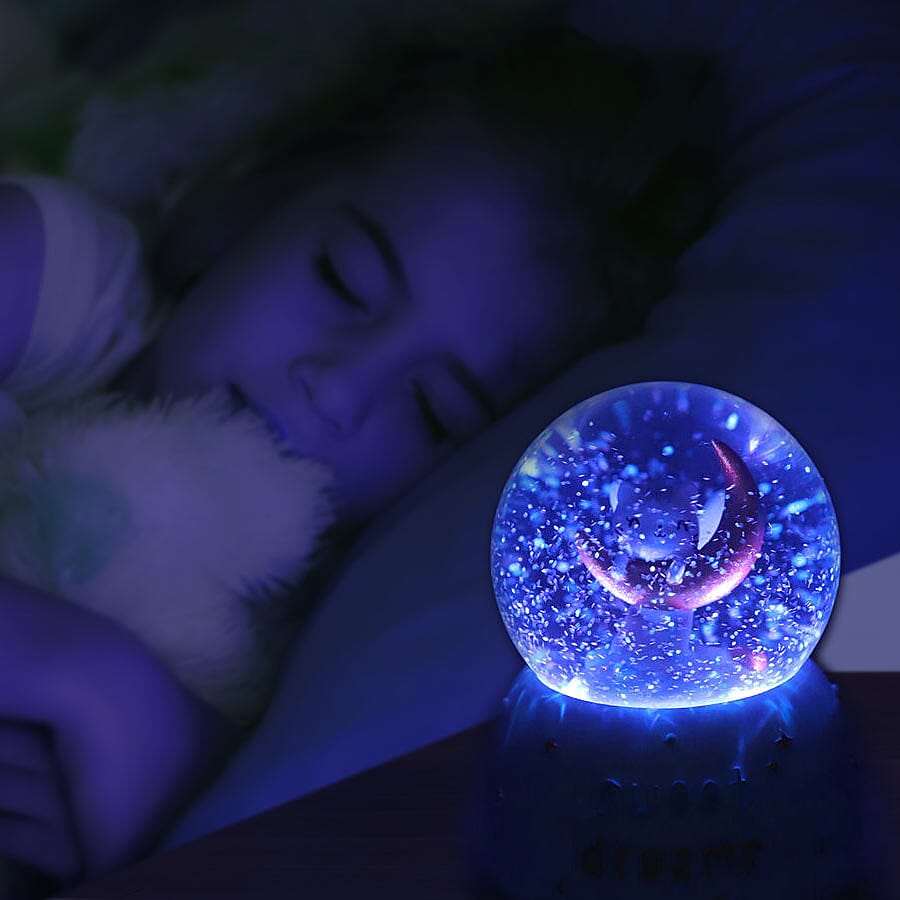 Lovely Cat and Moon Globe with Music and Glitter - (Requires 3xAAA Batteries - Not Inc) (Size -15x10 cm) - White and Blue