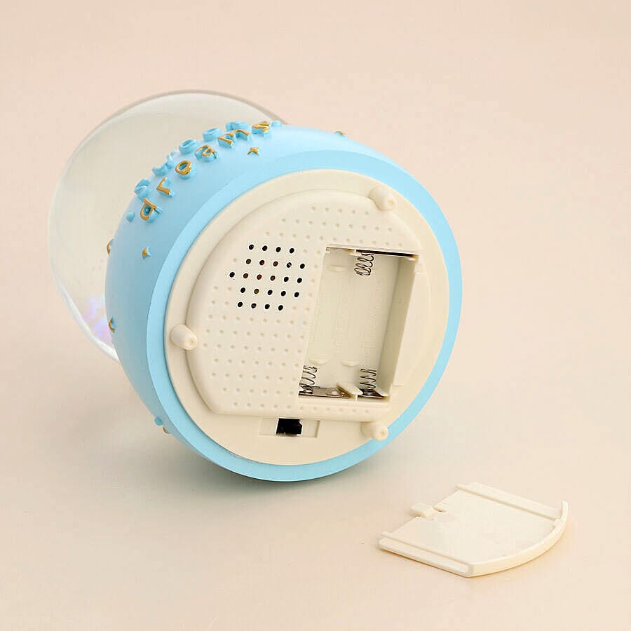 Lovely Cat and Moon Globe with Music and Glitter - (Requires 3xAAA Batteries - Not Inc) (Size -15x10 cm) - White and Blue