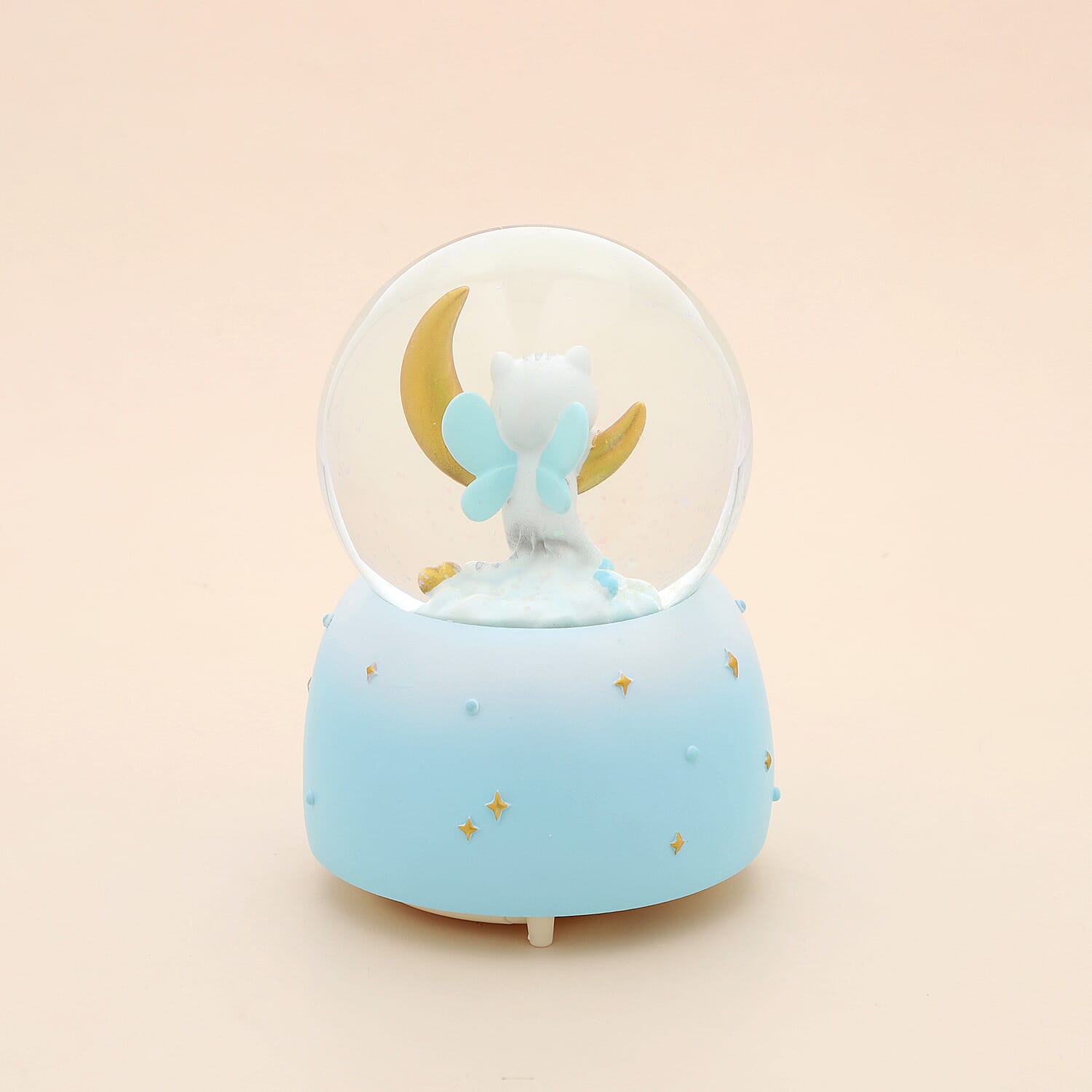 Lovely Cat and Moon Globe with Music and Glitter - (Requires 3xAAA Batteries - Not Inc) (Size -15x10 cm) - White and Blue