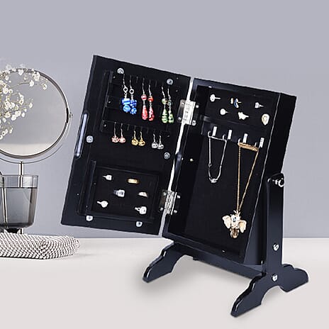 Portable MDF Jewellery Cabinet with Standing Mirror - Black