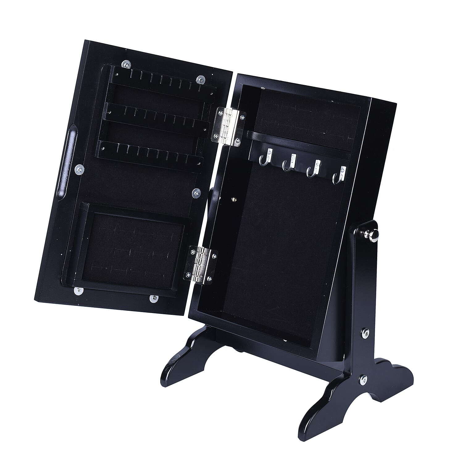 Portable MDF Jewellery Cabinet with Standing Mirror - Black