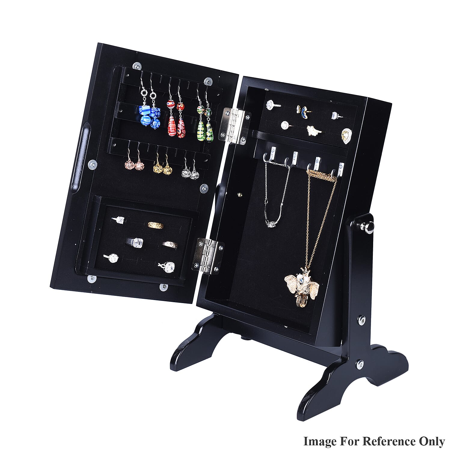 Portable MDF Jewellery Cabinet with Standing Mirror - Black