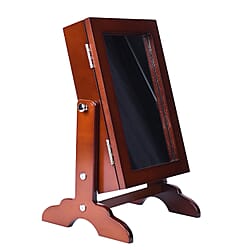 Portable Jewellery Cabinet with Standing Mirror - Brown