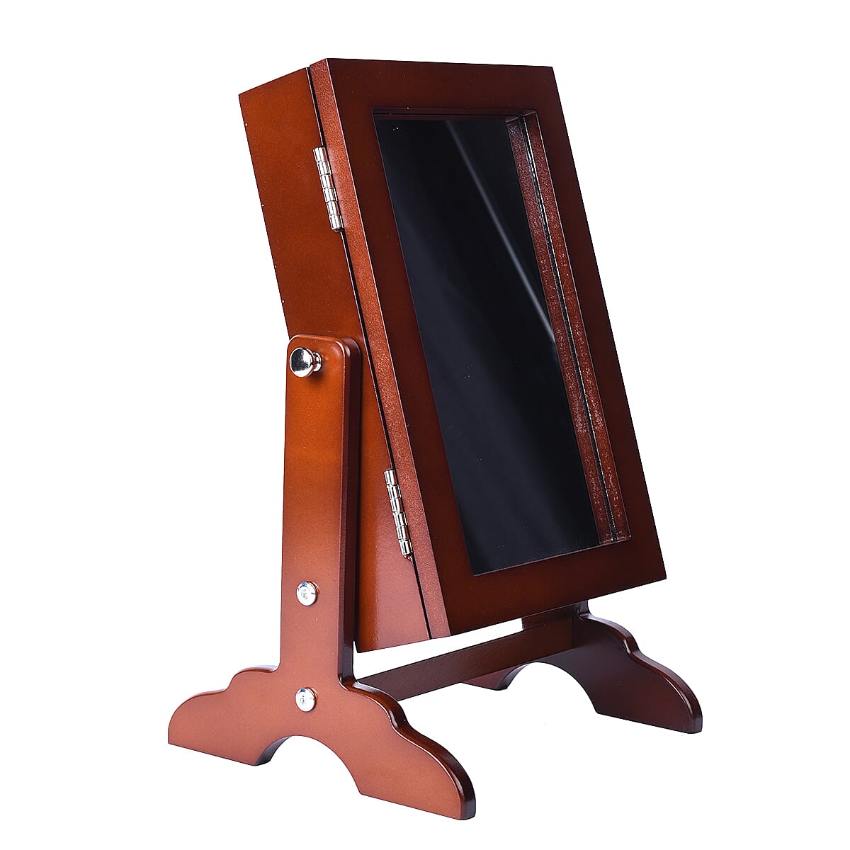 Portable MDF Jewellery Cabinet with Standing Mirror (Size 22x19x35cm) - Brown