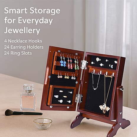 Portable MDF Jewellery Cabinet with Standing Mirror (Size 22x19x35cm) - Brown