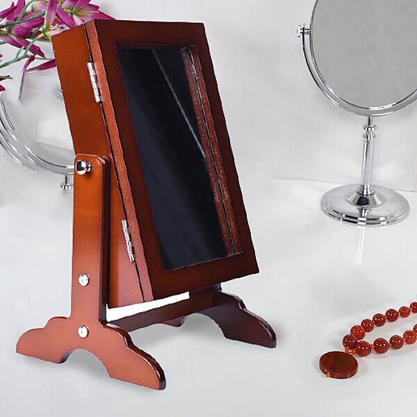 Portable MDF Jewellery Cabinet with Standing Mirror (Size 22x19x35cm) - Brown