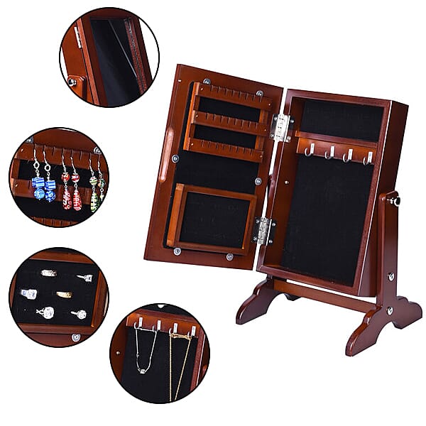 Portable MDF Jewellery Cabinet with Standing Mirror (Size 22x19x35cm) - Brown
