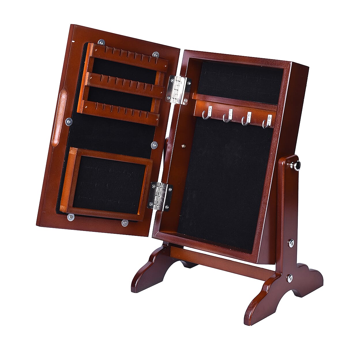 Portable MDF Jewellery Cabinet with Standing Mirror (Size 22x19x35cm) - Brown