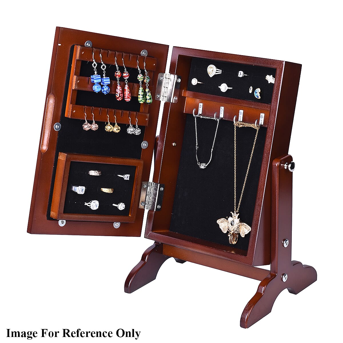 Portable MDF Jewellery Cabinet with Standing Mirror (Size 22x19x35cm) - Brown