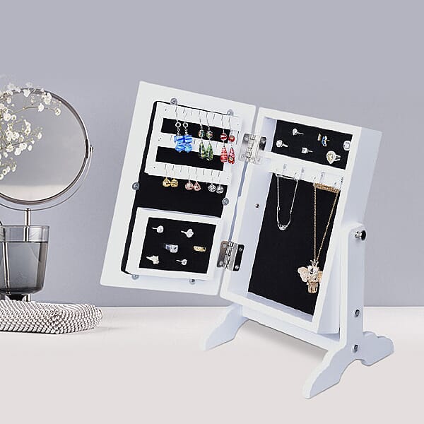 Portable MDF Jewellery Cabinet with Standing Mirror (Size 22x19x35cm) - White